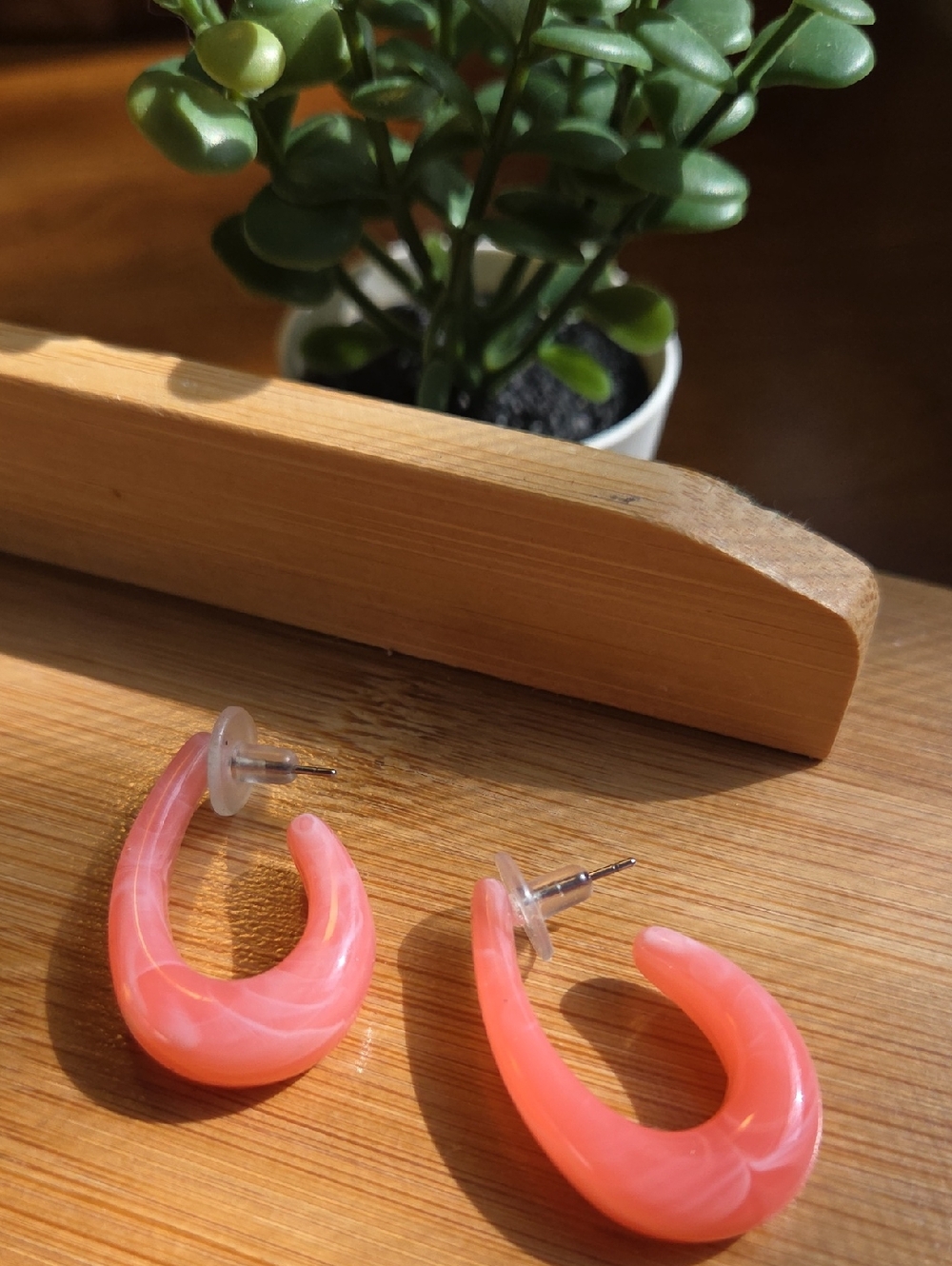 Pink Hoop Stud Earrings